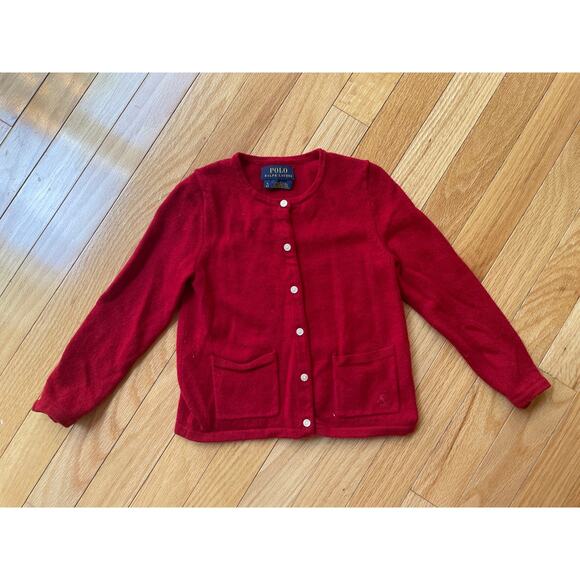 Ralph Lauren Girl's Bow-Trim Cashmere Cardigan 4T Red - Picture 1 of 5